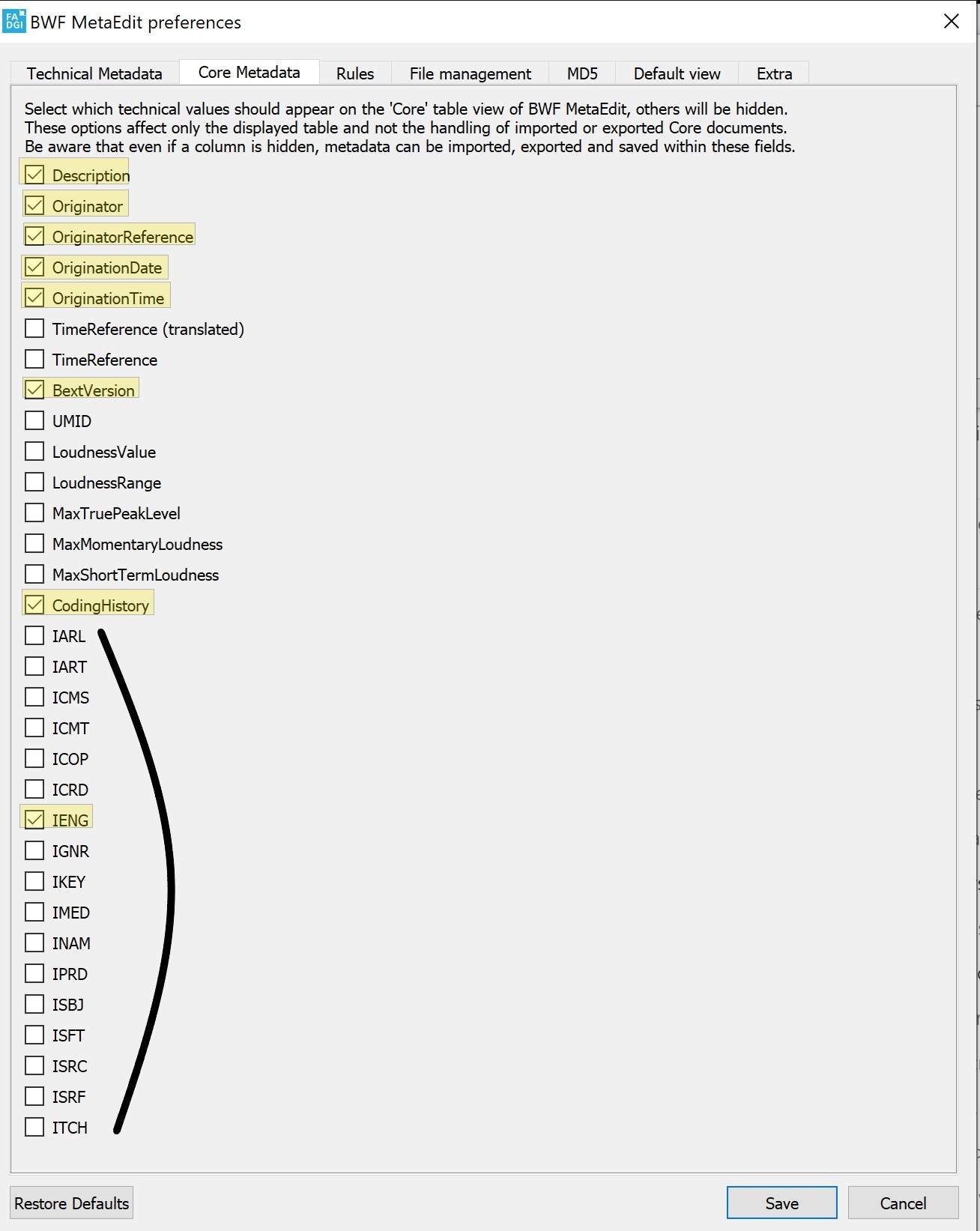 Core Metadata Tab